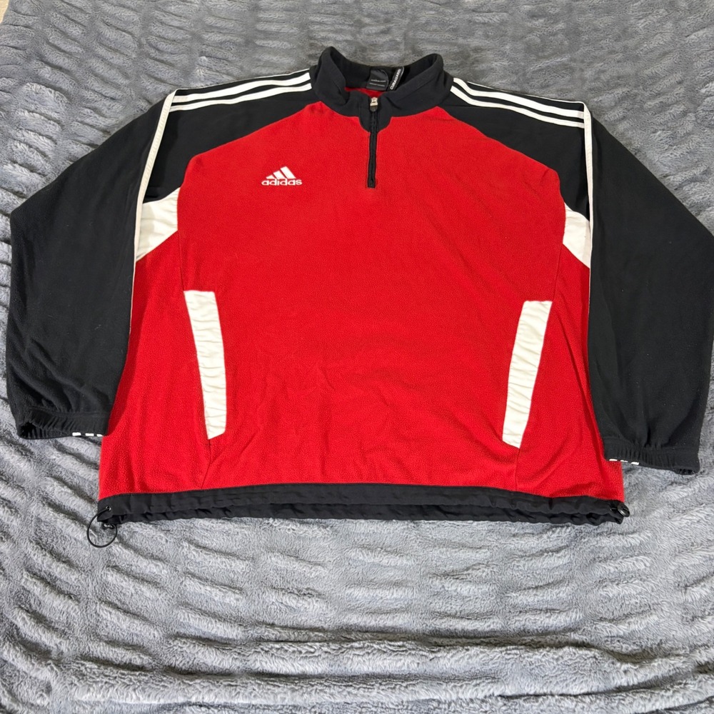 Adidas ClimaWarm Fleece 1/4 Zip Pullover Red Black White Mens XL AT441